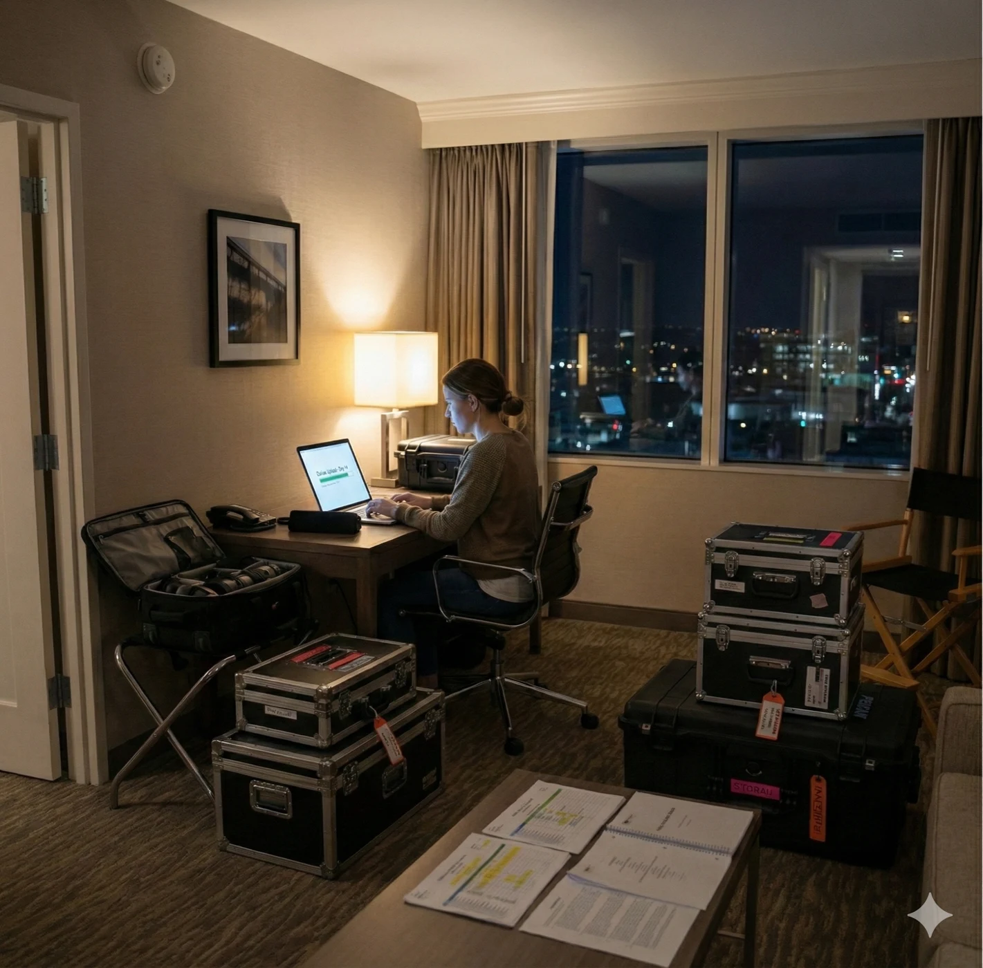 Temporary production workspace with portable networking equipment