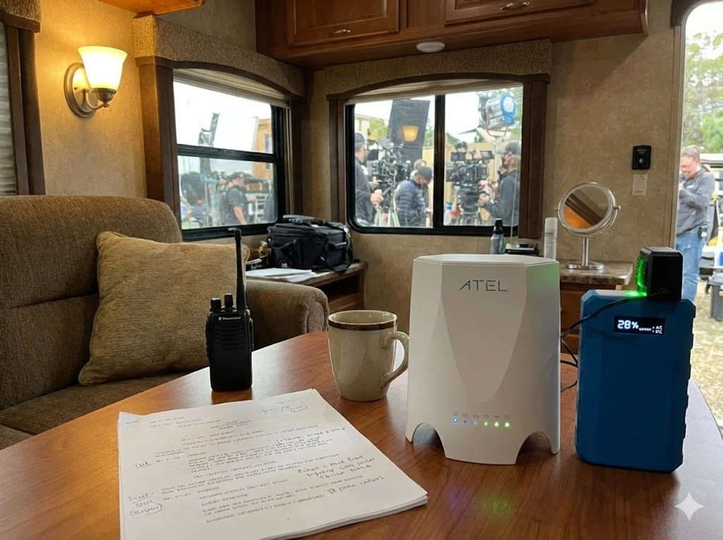 Portable internet equipment in a production trailer