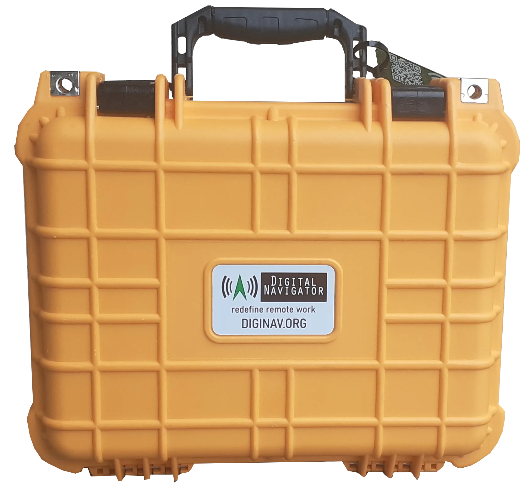 Completed DigiNav transit case showing a custom branded exterior label